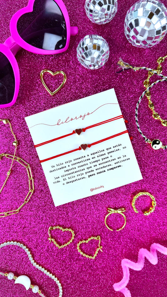 Par Brazaletes Hilo Rojo Corazón