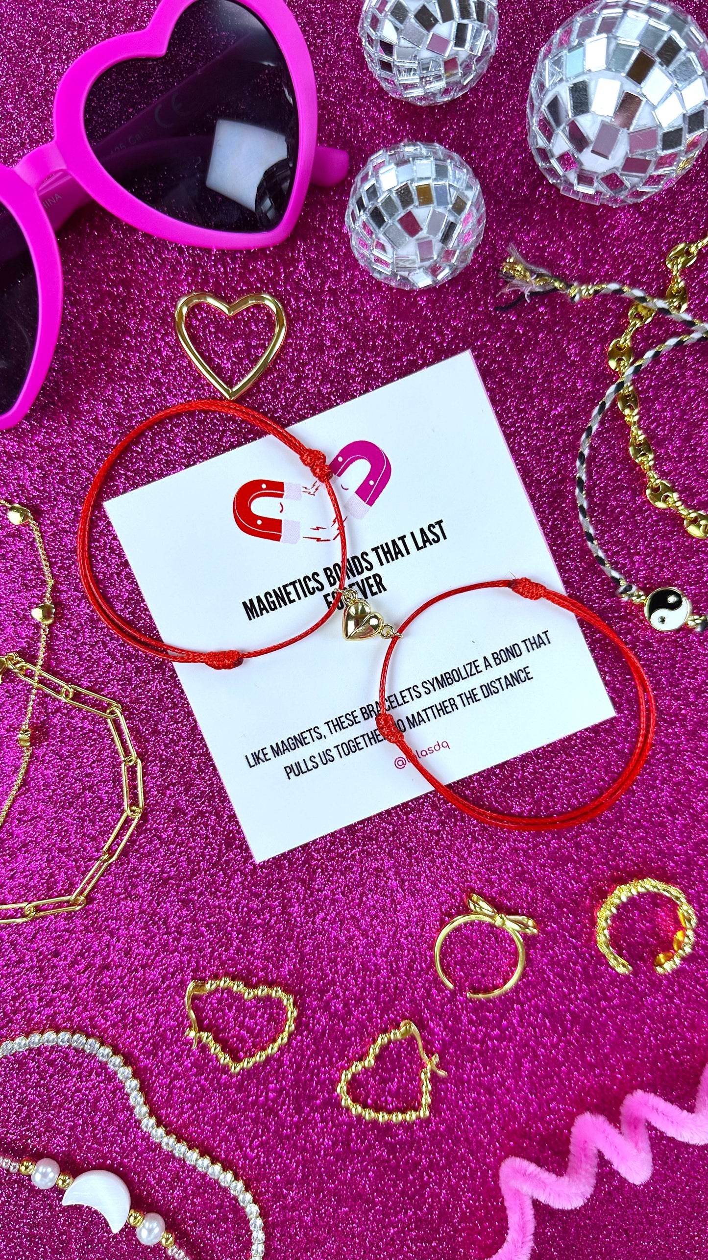 Par Brazaletes Imán corazón Rojo