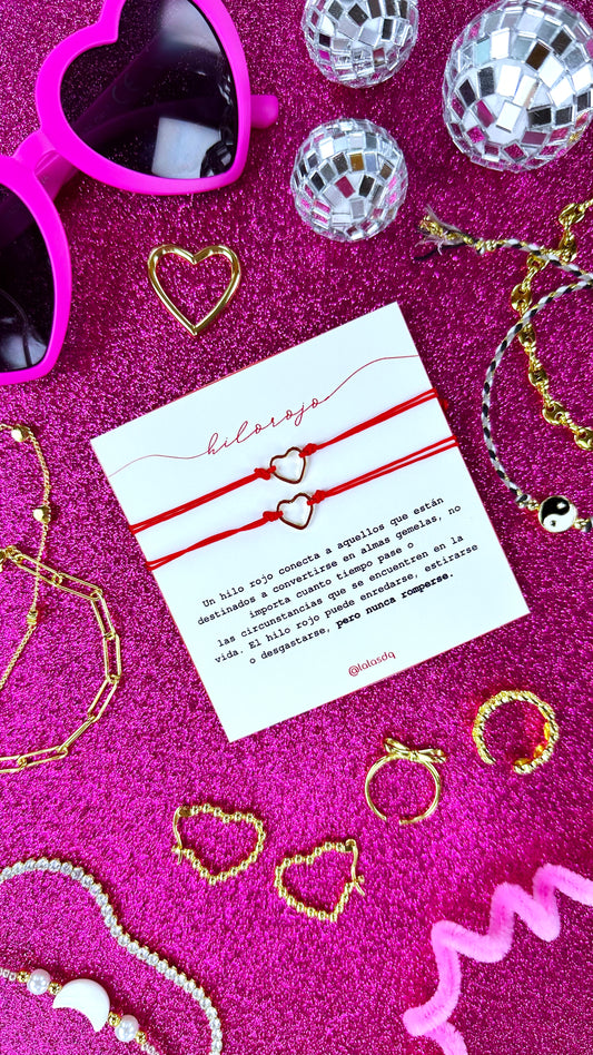 Par Brazaletes Hilo Rojo Corazón