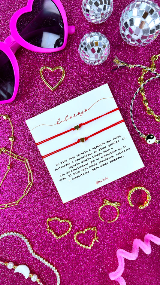 Par Brazaletes Hilo Rojo Corazón