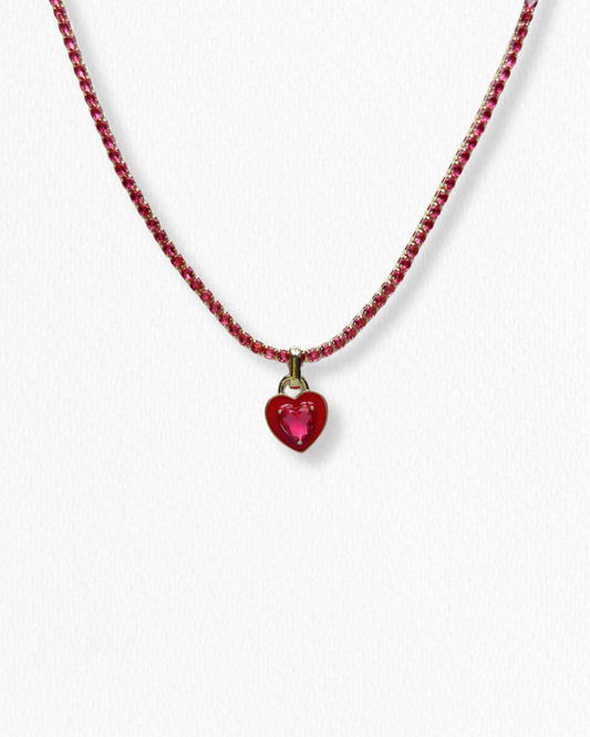 Collar Tennis Corazón Rosa