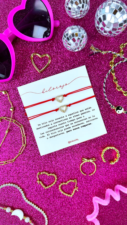 Par Brazaletes Hilo Rojo Corazón