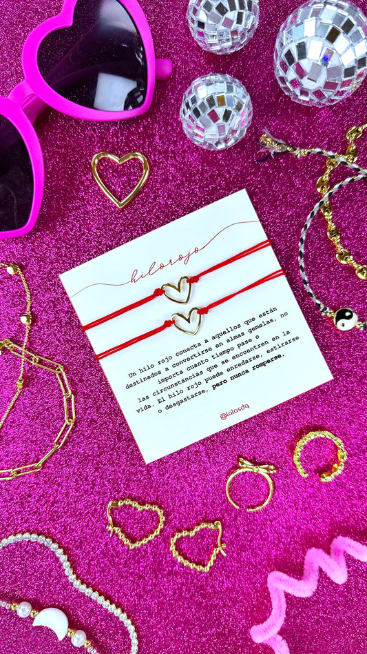 Par Brazaletes Hilo Rojo Corazón